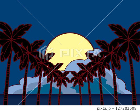 やしの木、海、雲、夜B6L 127282609