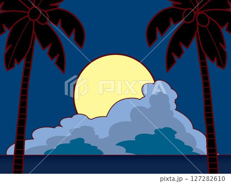 やしの木、海、雲、夜B7L 127282610