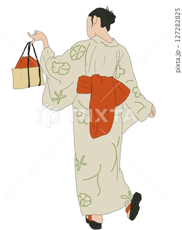 浴衣を着てバッグを持つ女性 127282825