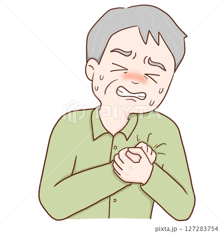 胸が痛い高齢男性(カラー) 127283754