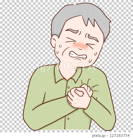胸が痛い高齢男性(カラー) 127283754