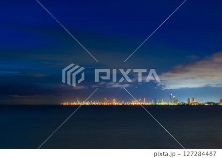 industrial port at sunset 127284487