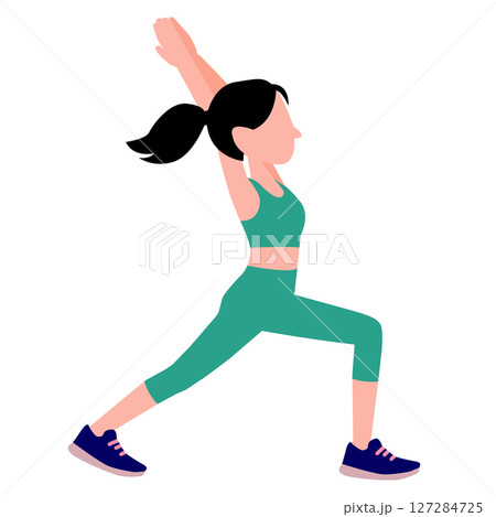 Girl is practicing yoga. Yoga exercise, yoga pose. Beautiful young girl practicing yoga in the morning time.  127284725
