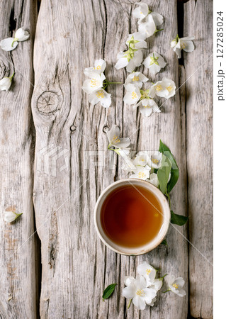 Jasmine Tea Cup White Flowers Wood 127285024