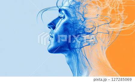 Woman relaxing and feeling inner peace, energy flowing from her head 127285069
