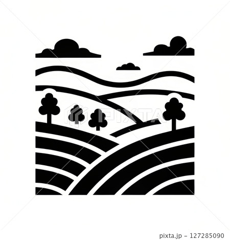 Abstract Landscape with Rolling Hills and Trees in Silhouette Style for Modern Design 127285090