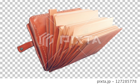Brown leather wallet full of blank sheets of paper on white background 127285778