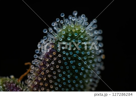 Ultra Macro Shot of Colorful Medical Cannabis Trichomes on Bud Edges 127286284