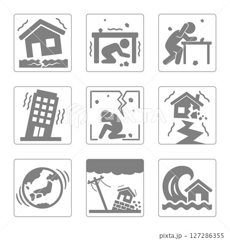 地震を連想させるアイコンセット 127286355