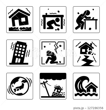 地震を連想させるアイコンセット 127286356