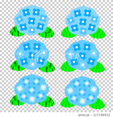 A set of illustrations of flowers in the rainy season, featuring refreshing blue hydrangeas 127286932