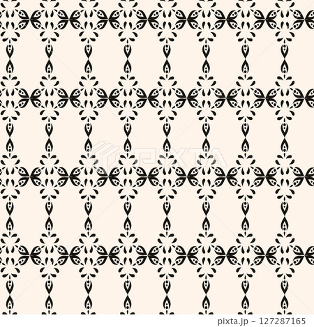 Simple minimalist geometric seamless pattern. Abstract monochrome minimal background with small floral shapes. Subtle repeat design for decor, print. 127287165