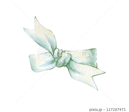 Watercolor light ribbon, knotted, hand-drawn. The watercolor illustration is isolated. Clipart. An element for scrapbooking and other decorations of your design. 127287471