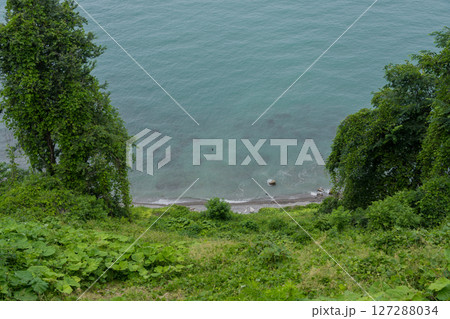 View of the Black Sea from a height down. The seashore 127288034