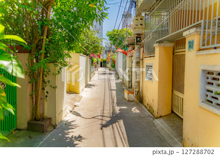 The streets of a small town. 127288702