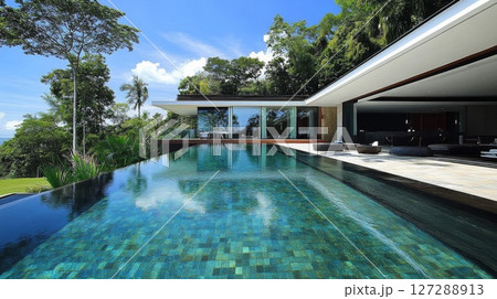 Modern Infinity Pool at a Luxurious Tropical Villa Modern Infinity Pool at a Luxurious Tropical Villa 127288913