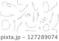 Vector illustration of a set of hand-drawn black arrows on a white background. This collection includes various arrow styles such as curved, straight, zigzag, looped, and spiral arrows in a doodle 127289074
