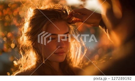 Affectionate Couple at Sunset Golden Hour Portrait Affectionate Couple at Sunset Golden Hour Portrait 127289192