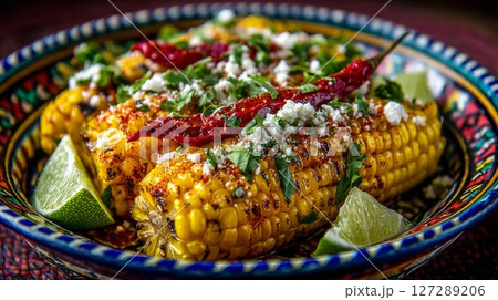 Grilled Corn with Chili, Cheese and Lime Grilled Corn with Chili, Cheese and Lime 127289206