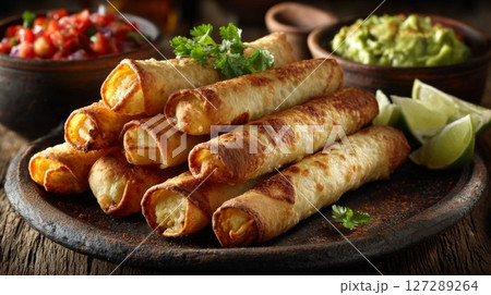 Crispy Cheese Rolls with Salsa and Guacamole Crispy Cheese Rolls with Salsa and Guacamole 127289264