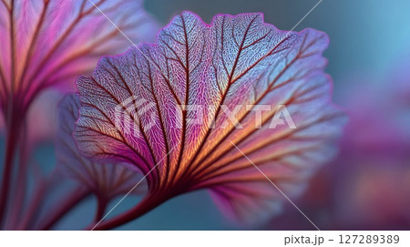 Intricate Purple and Pink Leaf Veins Close Up 127289389