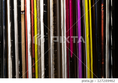Close Up Standing Vinyl (LP) Records Colorful Background 127289462