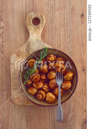 fried mushrooms, with spices, in soy sauce, vegetarian food, homemade, no people, 127289502
