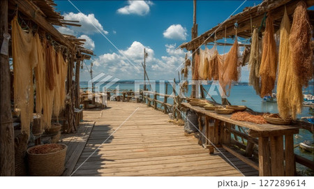 Coastal Seafood Drying on a Sunny Day 127289614