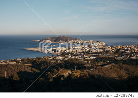 Aerial Panoramic View of Ceuta City and Coastline at Sunset Aerial Panoramic View of Ceuta City and Coastline at Sunset 127289745