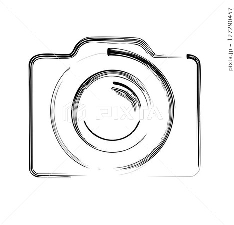 Black photo camera vector icon on a white background Logo 127290457