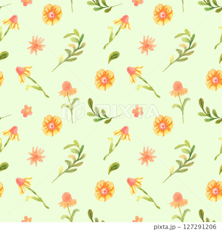 Watercolor hand drawn seamless pattern with cute yellow flowers 127291206