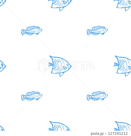 seamless hand drawn outline pattern with fish 127291212