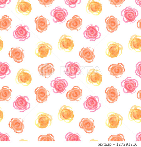 Watercolor seamless hand drawn pattern with pink, orange, yellow roses 127291216