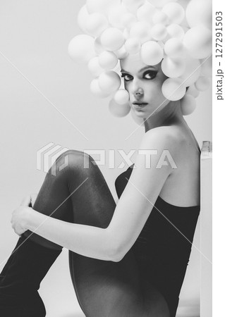 Avant-Garde Fashion with a Bubble Wig Avant-Garde Fashion with a Bubble Wig 127291503