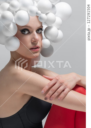 Avant-Garde Fashion with a Bubble Wig Avant-Garde Fashion with a Bubble Wig 127291504