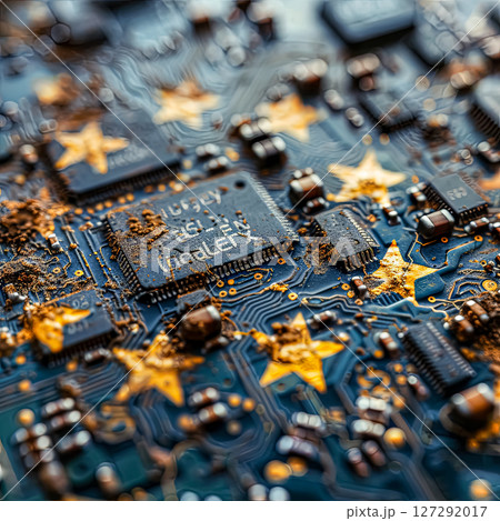 Computer board with a lot of stars and the word "UIA" on it 127292017