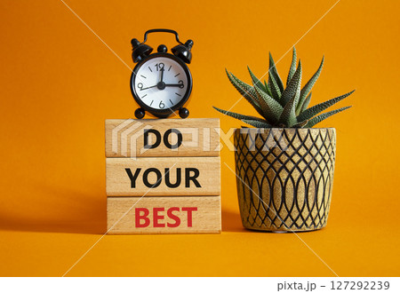 Do your Best symbol. Concept words Do your Best on wooden blocks. Beautiful orange background with succulent plant and alarm clock. Business and Do your Best concept. Copy space. Do your Best symbol. Concept words Do your Best on wooden blocks. Beautiful orange background with succulent plant and alarm clock. Business and Do your Best concept. Copy space. 127292239