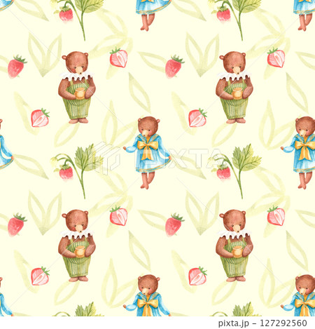 Watercolor hand drawn seamless pattern with bears 127292560