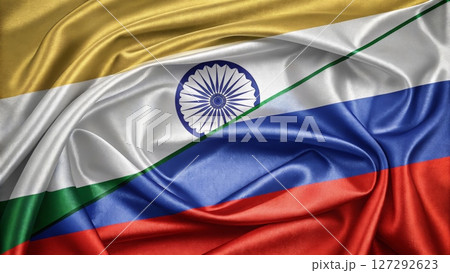 Silky Textured Flags of India and Russia Symbolizing Cultural Unity and Bond 127292623
