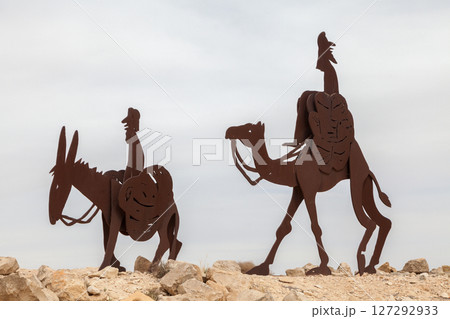 Metal sculptures in the ancient Nabatean castle of Avdat National Park in the Negev Desert of Israel Metal sculptures in the ancient Nabatean castle of Avdat National Park in the Negev Desert of Israel 127292933