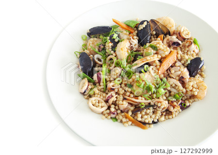 A delicious Seafood Salad with fresh veggies and quinoa 127292999