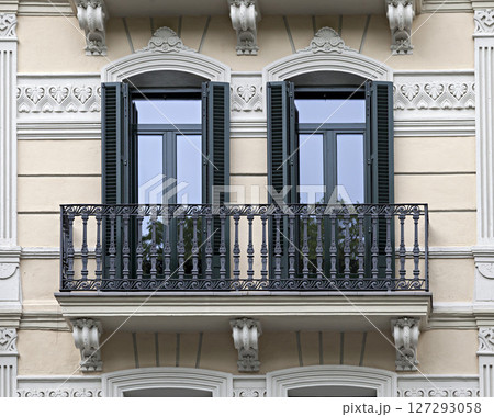 Ornate balconies on a historic building Ornate balconies on a historic building 127293058