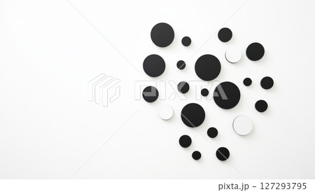 White background with black dots and circles, minimalist style, top view, white wall, texture, decoration, simple design, minimalist art style, flat lay composition, high-resolution photography, White background with black dots and circles, minimalist style, top view, white wall, texture, decoration, simple design, minimalist art style, flat lay composition, high-resolution photography, 127293795