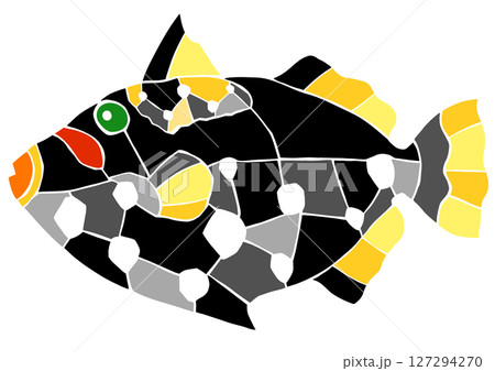 海水魚モンガラハギの綺麗なモザイク画風の切り絵イラスト目地有 海水魚モンガラハギの綺麗なモザイク画風の切り絵イラスト目地有 127294270