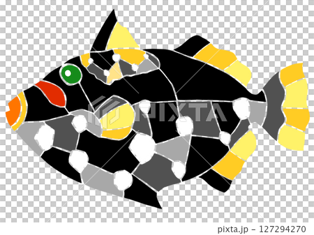 海水魚モンガラハギの綺麗なモザイク画風の切り絵イラスト目地有 海水魚モンガラハギの綺麗なモザイク画風の切り絵イラスト目地有 127294270