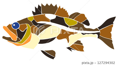 海水魚ヤナギノマイの綺麗なモザイク画風切り絵イラスト目地有 127294302