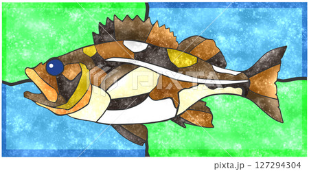 海水魚ヤナギノマイのカラフルタイル画風切り絵イラスト背景有り 海水魚ヤナギノマイのカラフルタイル画風切り絵イラスト背景有り 127294304