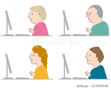 デスクトップパソコンを操作する人たち 127294340