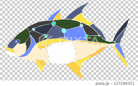 Beautiful mosaic-style cutout illustration of a saltwater fish, giant trevally, with joints 127294351