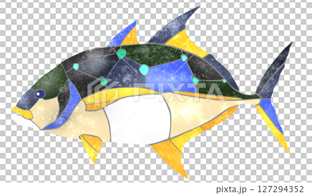 A lovely stamp-style cut-out illustration of the saltwater fish Giant Trevally 127294352